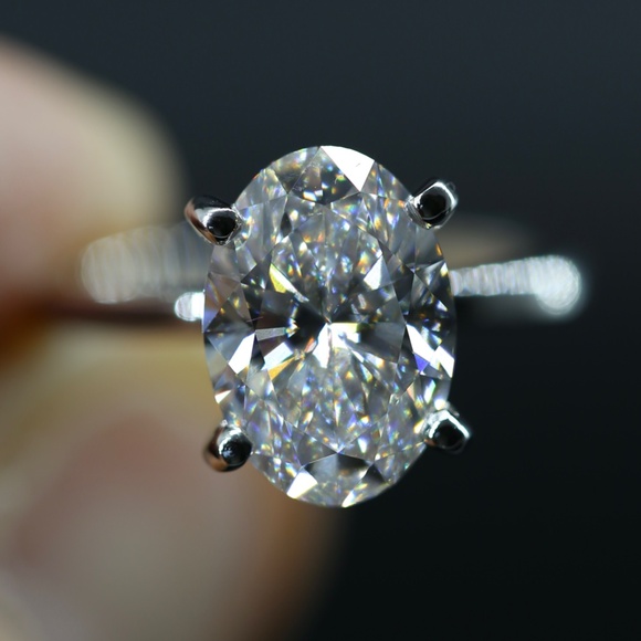 3 Carat Oval Lab Grown Diamond Solitaire Ring - Picture 6 of 14